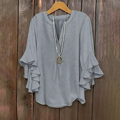 Plus Size Ruffle Sleeve V-Neck Shirt Top