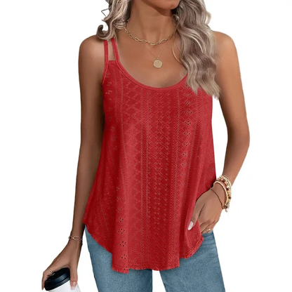 Womens Tank Tops Spaghetti Strap Camisoles Eyelet Embroidery Scoop Neck Tops