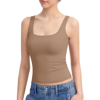 Women's Square Neck Tank Top  Double Layer Stretchy Top