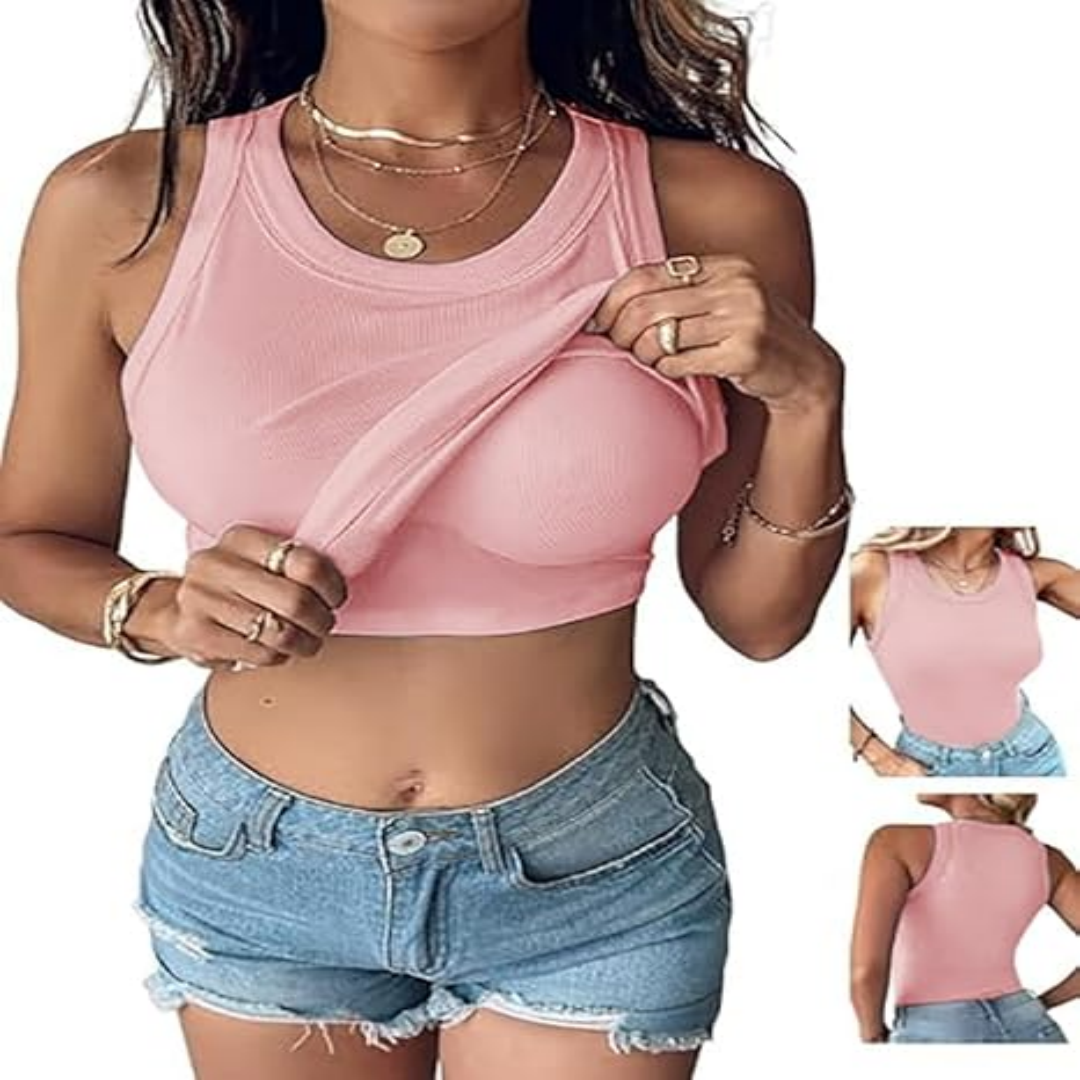 Built-In Bra Ribbed Tank Top — Comfort, Support & Shape — No Bra Needed