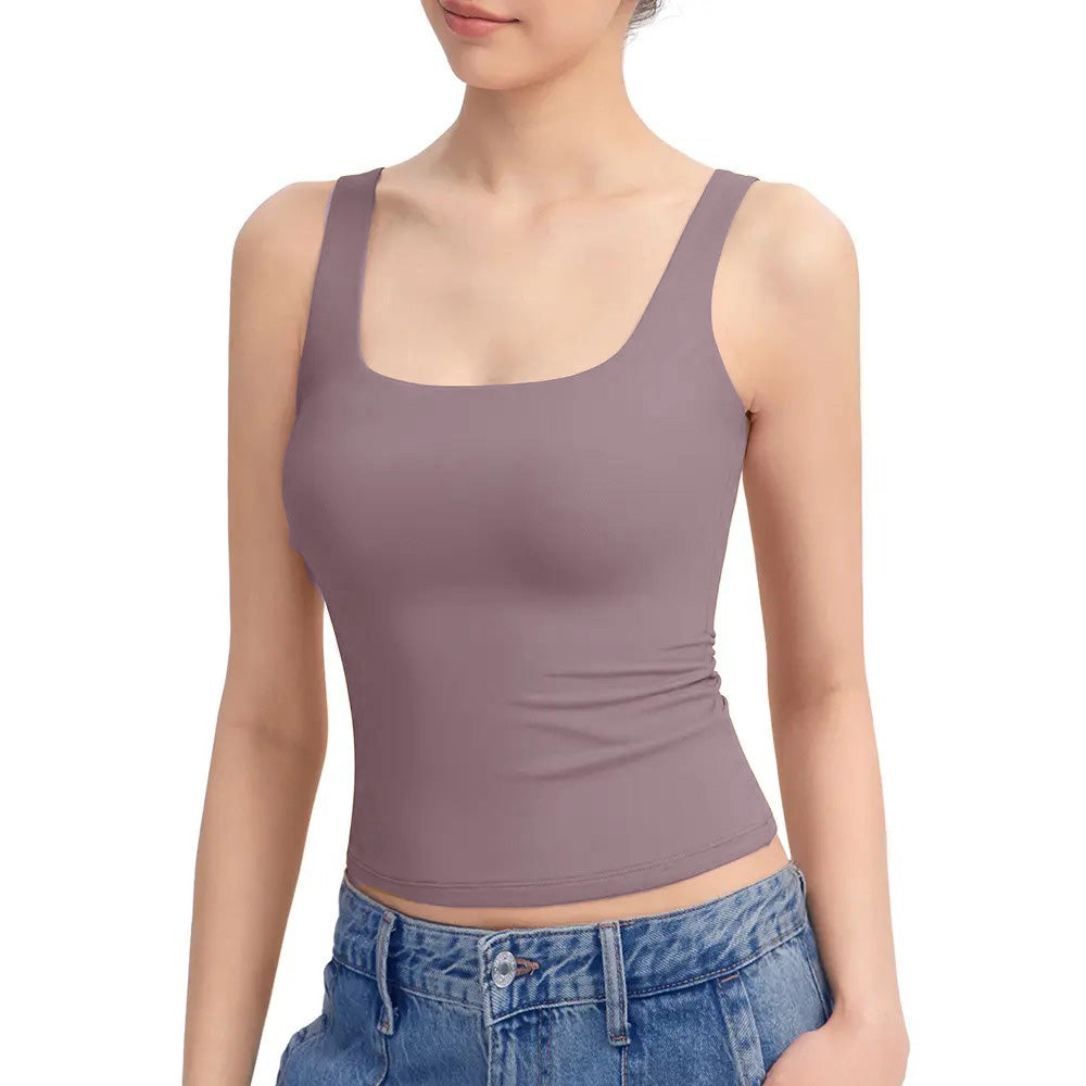 Women's Square Neck Tank Top  Double Layer Stretchy Top